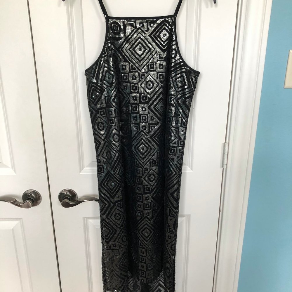 BCBG Halter High Low Black & Silver Sequin Dress - Picture 4 of 5